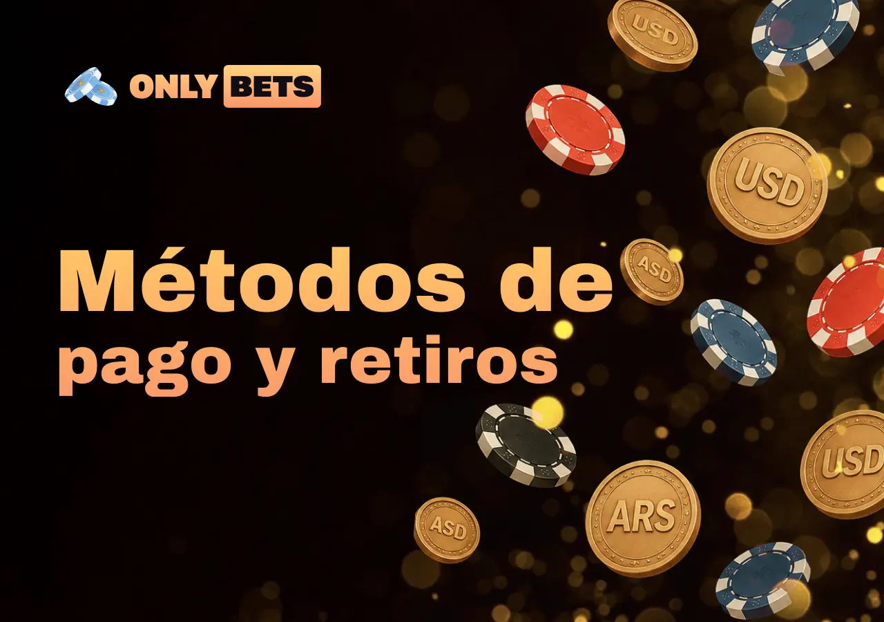 Fichas y monedas virtuales representan las opciones de depósitos y retiros disponibles.